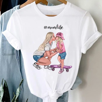 T-košele Ženy 90. rokov Akvarel Cartoon Chlapec, Syn, Mama Matka, Mama Módne Oblečenie Grafické Tričko Top Lady Tlač Ženský Čaj T-Shirt