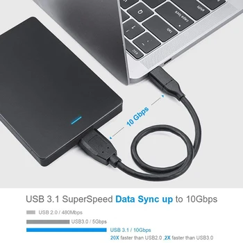 USB C Externý Pevný Disk Kábel Typu C, USB 3.1 Gen 2 10G USB C Micro B 3.0 Kábel kábel 0,3 M ultra krátke pre macbook pro S5