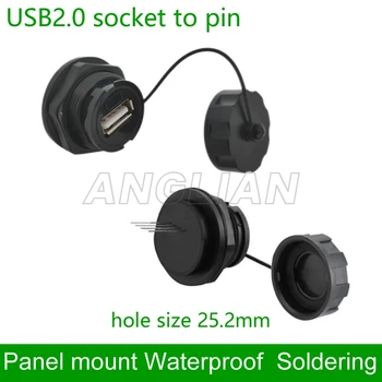 USB Vodotesný IP67 Konektor USB panel mount žena zásuvky a spájkovanie PIN 10pcs