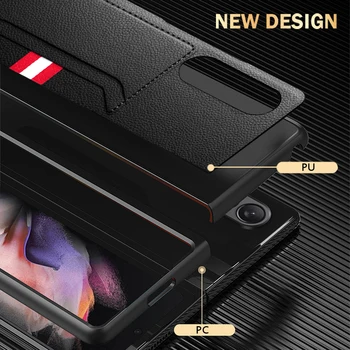 Z Flold3 S Tvrdeného Skla obal pre Samsung Galaxy Z Zložiť 3 Kryt Luxusné Liči Vzor Karty Sloty Shockproof Telefón Shell Etui