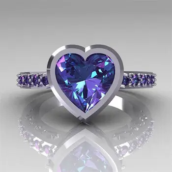 ZN Fialová Zirkón Crystal Krúžok Pre Ženy Krásne Srdce Tvar Vynikajúcu Kvalitu Krásne Šperky Romantického Valentína Darček
