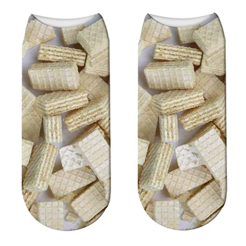 Zábavné Jedlo Zemiakové Lupienky 3D Tlač Žena Ponožky Ženy Roztomilý Popcorn Sušienky Členkové Ponožky Kawaii Hranolky Vytlačené Ponožka