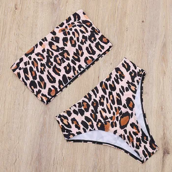 Ženské Triangle Bikini, plavky Sexi Leopard Leaf Tlač Plavky Nastaviť Tube Top 2 Ks Push Up Plavky, plavky