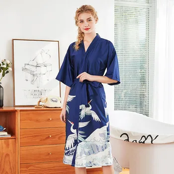 Ženy Dlho Hodváb Sexy Kimono Saténový Župan Bridesmaid, Žeriav Ružový Kúpeľ Šaty Plus Veľkosť Nevesta župane na Svadbu Sleepwear