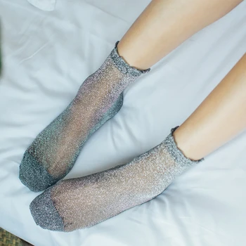 Ženy Móda Lesklé Trendy Dievčatá Lesk Členky Ponožky Jar Leto Tenkú Gázu Transparentné Lady Sox Mäkké Pohodlné Pančuchový Tovar